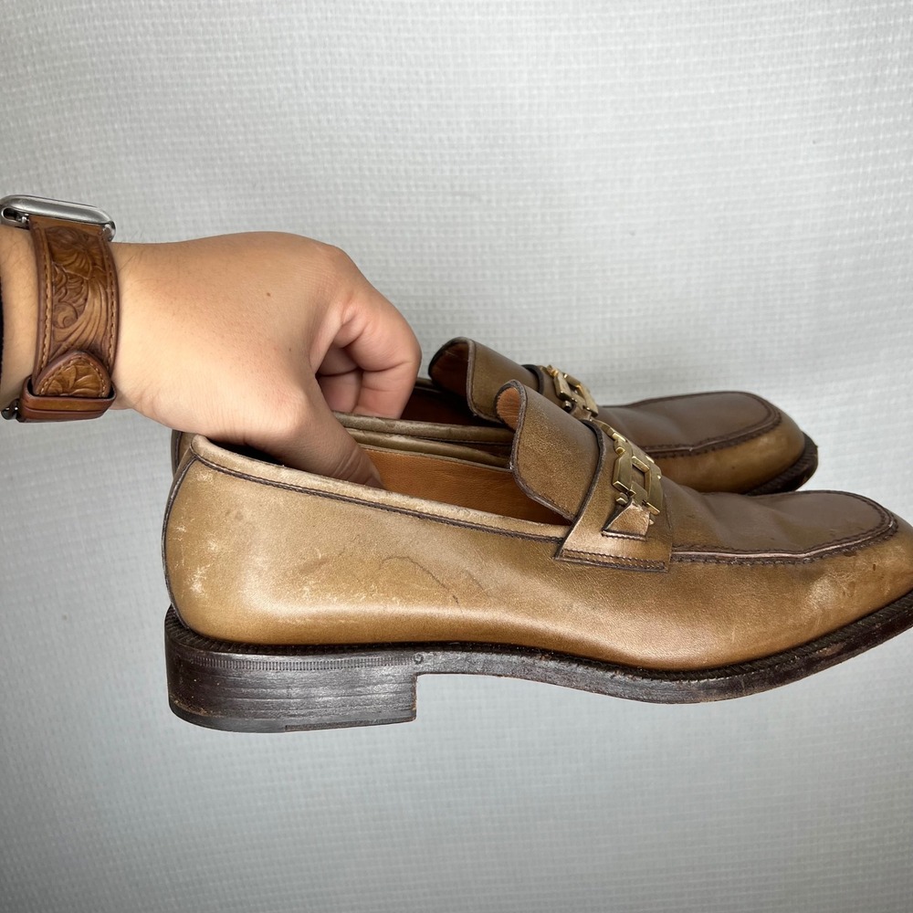 Salvatore Ferragamo Men's Loafers Dress Shoes Leather‎ Gold Buckle - Picture 3 of 8